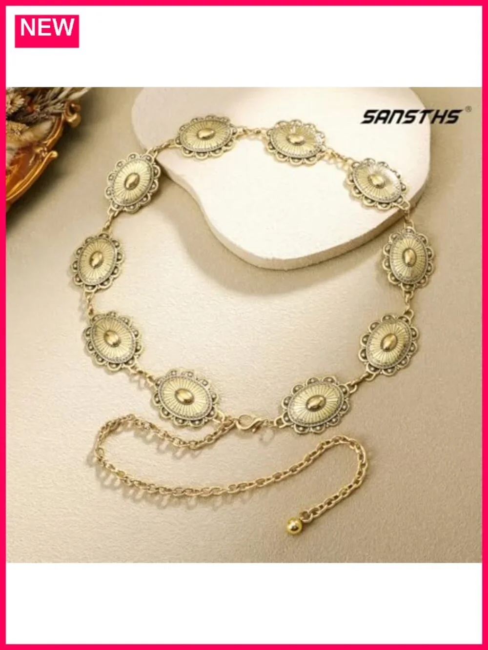 Women Western Concho Belt Cowgirl Boho Chain Belt Country Concert Metal Belt